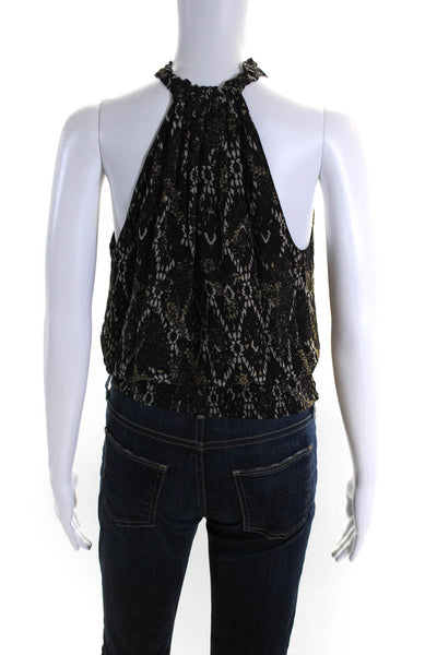 Ramy Brook Womens Snakeskin Print Sleeveless Halter Top Blouse Black Size XL