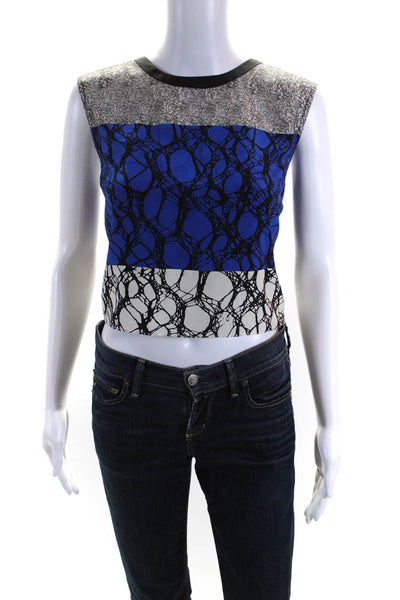 Elizabeth and James Womens Color Block Lace Sleeveless Top Black Blue Medium