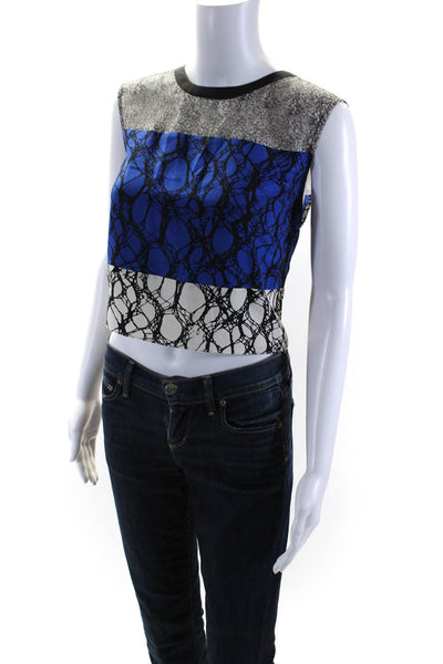 Elizabeth and James Womens Color Block Lace Sleeveless Top Black Blue Medium