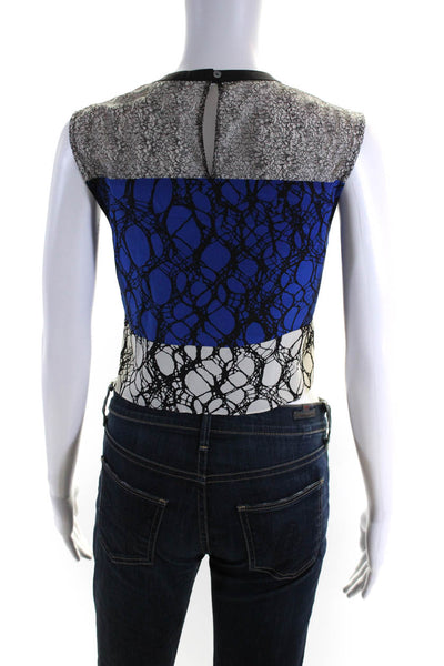 Elizabeth and James Womens Color Block Lace Sleeveless Top Black Blue Medium