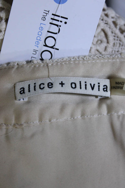 Alice + Olivia Womens Back Zip Knit Overlay Short Shorts Beige Cotton Size 2