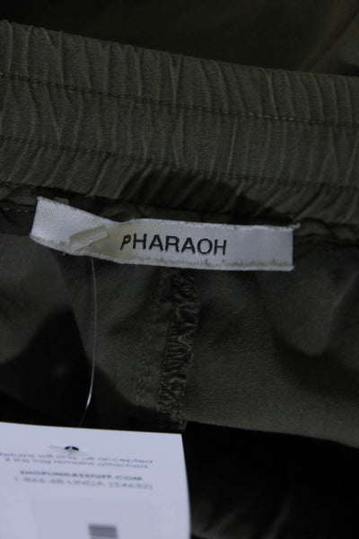 Pharaoh Womens High Rise Drawstring Fringe Cropped Pants Green Cotton Size 0