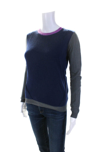 Shae Womens Cut Out Tri Color Cashmere Crew Neck Sweater Blue Gray Pink Size XS