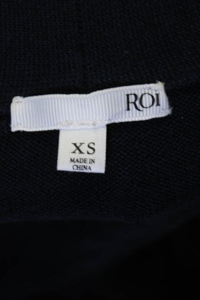 Roi Womens Long Sleeve V Neck Knit Twist Front Sweater Navy Blue Size XS