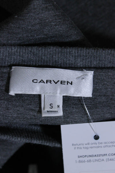 Carven Womens Eyelet Split Short Sleeve Crewneck Top Dark Gray Size S