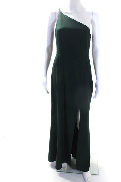 Amsale Womens One Shoulder Side Zip Split Hem Long Gown Forrest Green Size 6