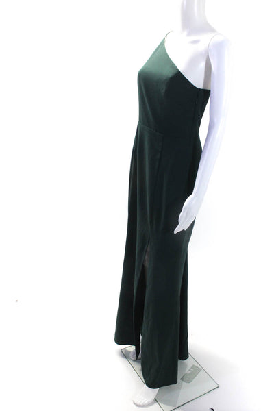 Amsale Womens One Shoulder Side Zip Split Hem Long Gown Forrest Green Size 6