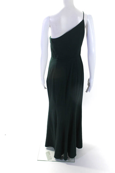 Amsale Womens One Shoulder Side Zip Split Hem Long Gown Forrest Green Size 6