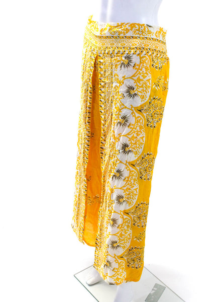 Camaroha Sutra Womens Floral Print Layered Split Wide Leg Trousers Yellow Size S