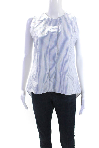 Caroline Freese Womens Cotton High-Low Hem Button Up Shirt Blue White Size 40