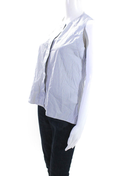 Caroline Freese Womens Cotton High-Low Hem Button Up Shirt Blue White Size 40