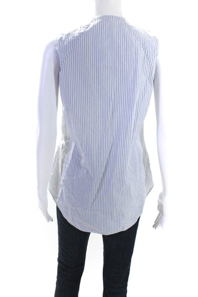 Caroline Freese Womens Cotton High-Low Hem Button Up Shirt Blue White Size 40