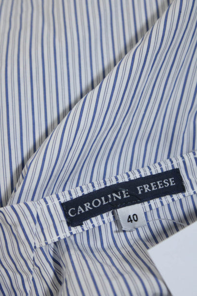 Caroline Freese Womens Cotton High-Low Hem Button Up Shirt Blue White Size 40