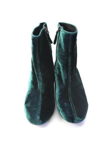 Lola Cruz Womens Velvet Mid Block Heel Side Zip Ankle Boots Green Size 7US 37EU