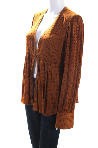 Free People Womens Geometric Spot Buttoned Cuff Long Sleeve Blouse Orange Size M