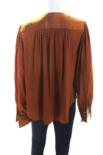 Free People Womens Geometric Spot Buttoned Cuff Long Sleeve Blouse Orange Size M