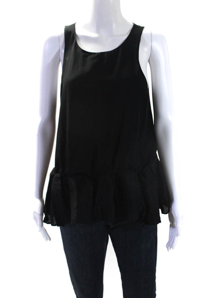 Black Label Womens Sleeveless Round Neck Pleated Tank Top Blouse Black Size M