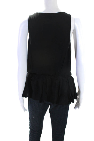 Black Label Womens Sleeveless Round Neck Pleated Tank Top Blouse Black Size M