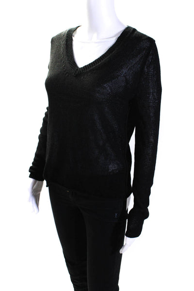 360 Sweater Womens Long Sleeves V Neck Sweater Black Cotton Size Small