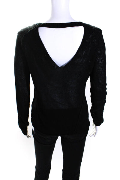 360 Sweater Womens Long Sleeves V Neck Sweater Black Cotton Size Small