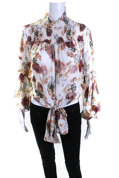 Nicholas Womens Silk Floral Print Tie Front Blouse Multi Colored Size 6