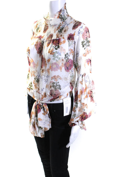Nicholas Womens Silk Floral Print Tie Front Blouse Multi Colored Size 6