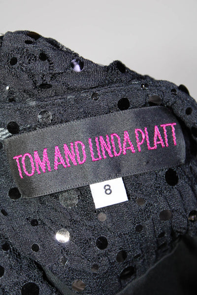 Tom And Linda Platt Womens Sequined Sleeveless Halter Neck Gown Black Size 8