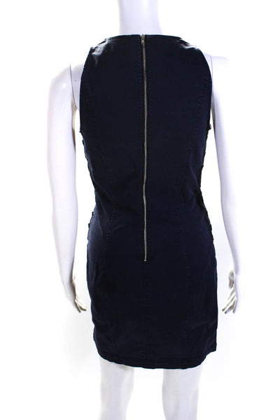 ALC Womens Back Zip Grommet Lace Up Trim Sheath Dress Blue Cotton Size 2