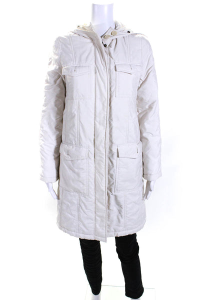 Theory Womens Long Sleeve Front Zip Hooded Quilted Jacket White Size Small