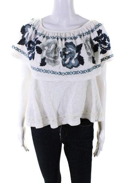 Free People Womens White Cotton Embroidered Off Shoulder Blouse Top Size S