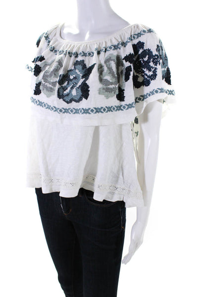 Free People Womens White Cotton Embroidered Off Shoulder Blouse Top Size S