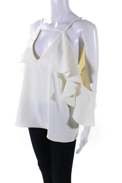 Amanda Uprichard Womens White Strappy Ruffle Cold Shoulder Blouse Top Size M