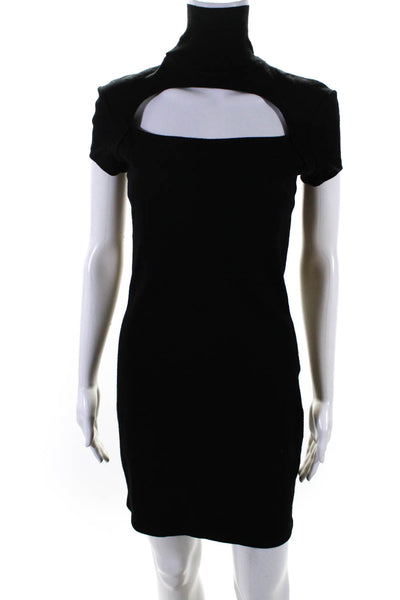 Helmut Lang Womens Short Sleeved Mock Neck Cutout T Shirt Dress Black Size S