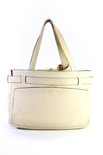 Reed Krakoff Womens Leather Top Handle Shoulder Bag Purse Beige