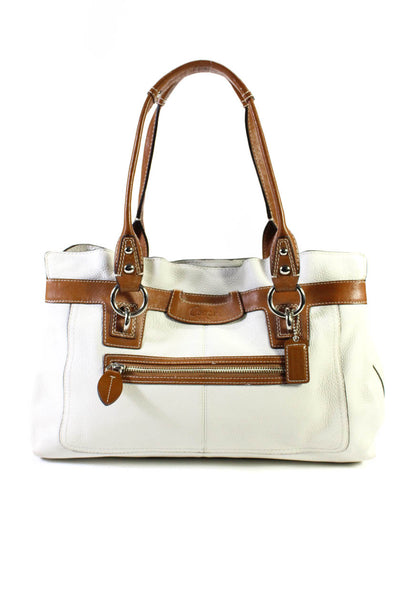 Coach Womens Leather Two Tone Silver Tone Hardware Shoulder Bag White Size M