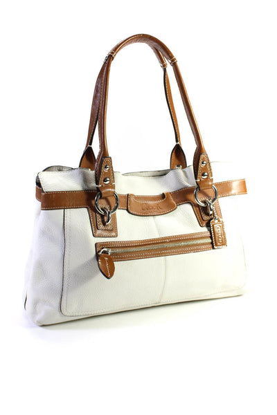 Coach Womens Leather Two Tone Silver Tone Hardware Shoulder Bag White Size M