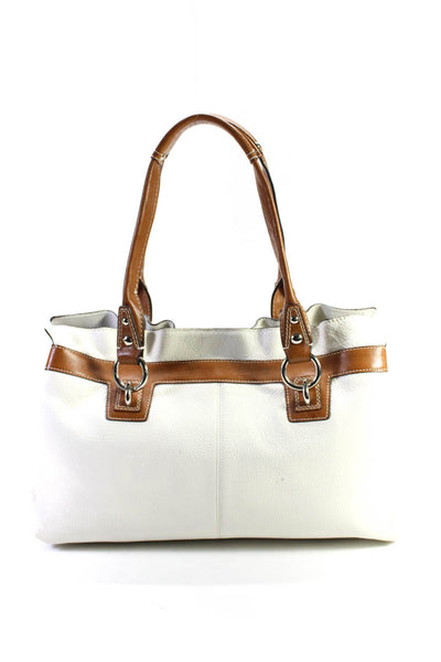 Coach Womens Leather Two Tone Silver Tone Hardware Shoulder Bag White Size M