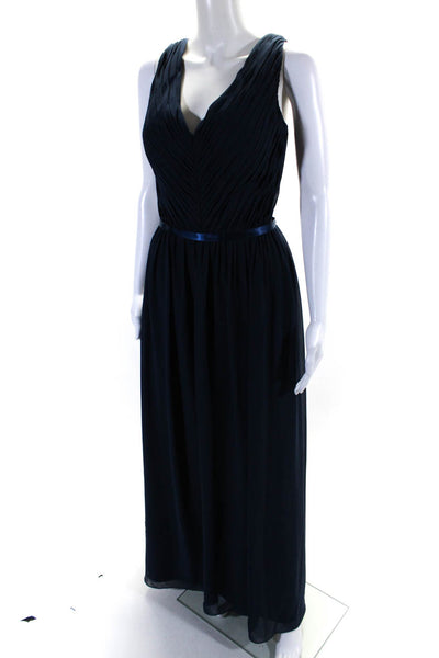 Jasmine Womens V-Neck Sleeveless Lace Trim Pleated Flare Maxi Dress Blue Size 10