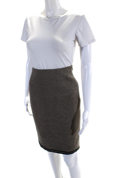 CH Carolina Herrera Womens Wool Herringbone Print Pencil Skirt Tan Black Size S