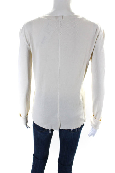 Helmut Lang Womens Cotton Knit Long Sleeve V-Neck Thermal Top Ivory White Size S