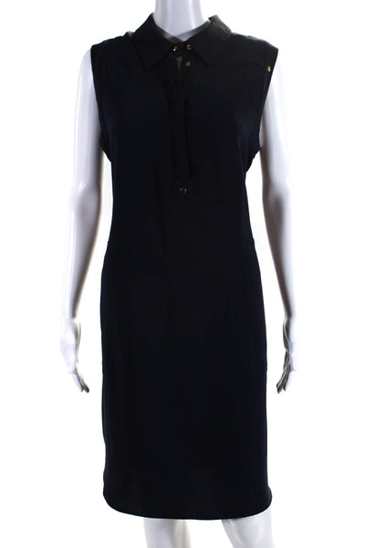 Calvin Klein Womens Sleeveless Half Button Down Shirt Dress Navy Blue Size 12