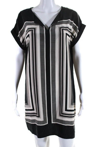 Cynthia Rowley Womens Silk Striped Short Sleeves Dress Black Size 8
