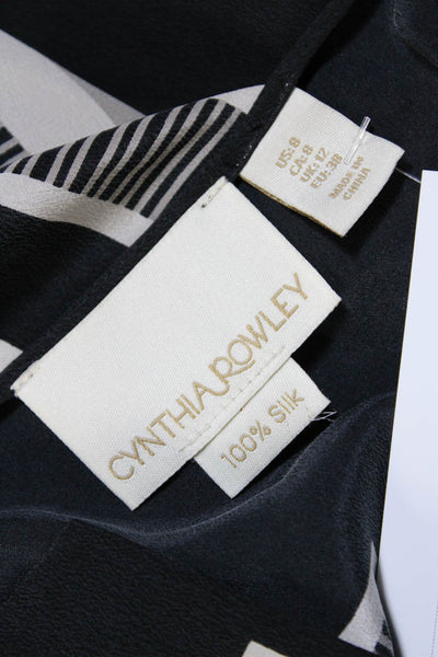 Cynthia Rowley Womens Silk Striped Short Sleeves Dress Black Size 8