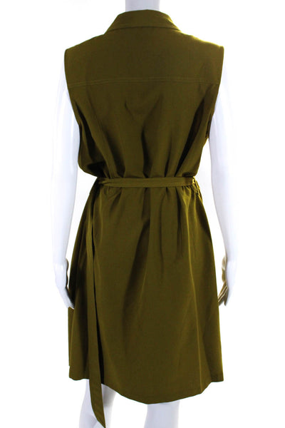 Sharagano Womens Sleeveless Full Zipper Belted Cargo Dress Green Size 16