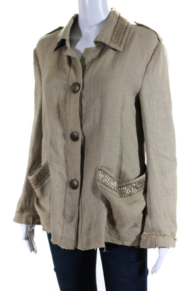 Ter Et Bantine Womens Linen Button Down Light Jacket Beige Size Small