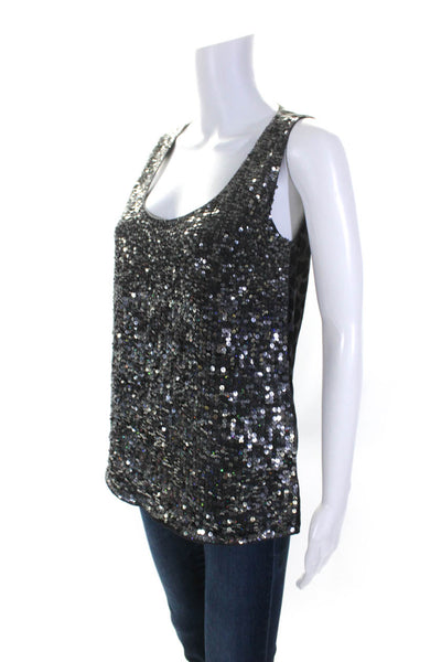 Pinko Womens Sequin Animal Print Scoop Neck Sleeveless Blouse Top Gray Size S