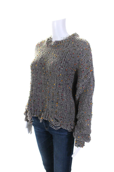 Pol Womens Distressed Knit High Neck Long Sleeve Pullover Sweater Gray Size M