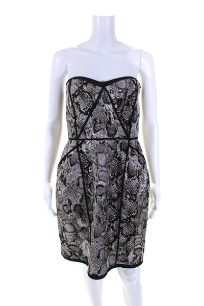BCBGMAXAZRIA Womens Silk + Wool Animal Print Strapless Mini Dress Gray Size 12