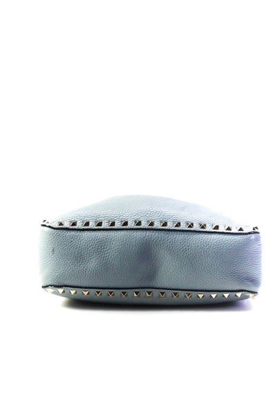 Valentino Womens Leather Studded Rockstud Flip Lock Messenger Handbag Blue