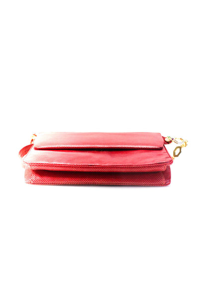 Judith Leiber Womens Karung Snakeskin Flap Embellished Shoulder Bag Handbag Red